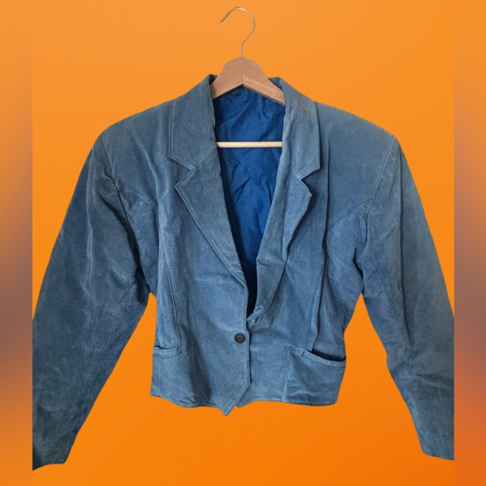WOMENS SUEDE BLUE FRINGE JACKET